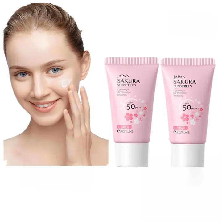 2 uds Sakura crema protector solar coreano bloqueador solar Facial Spf50 loción de aislamiento hidratante 30g - 1