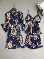 Ropa de seda satinada para mujer, bata Ence Home, alfombrilla para el pecho, pijama, rosa, blanco, 3 piezas - details 20
