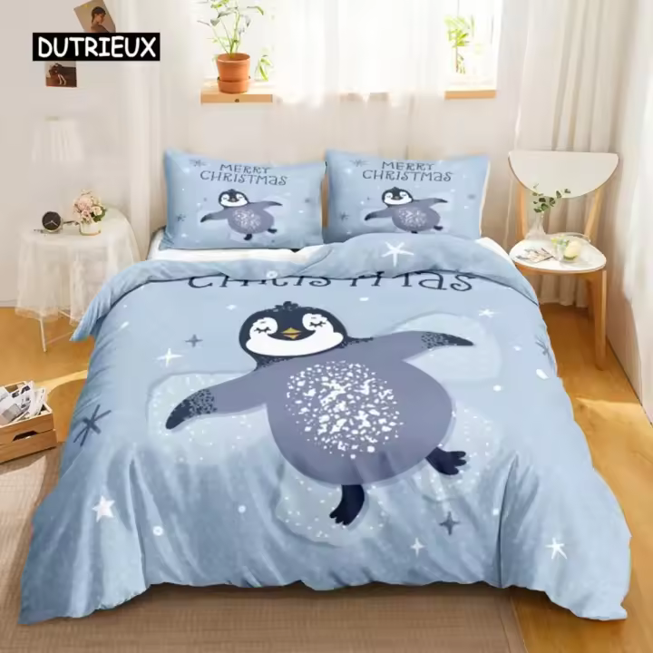 Funda de Edredón de Pingüino de Estilo de Dibujos Animados Tamaño Twin para Niños - 1