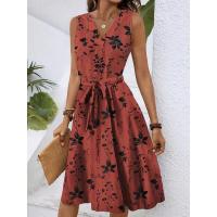 Vestido casual de verano para mujer 2025temu con cuello en V, sin mangas y estampado. - details 3
