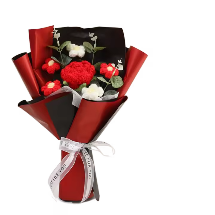 Rosa nueva flor ramo de flores de ganchillo regalos de graduación ramos hechos a mano flores artificiales flores tejidas flor preservada - 1