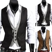 Chaleco formal para hombre, chaleco de negocios de color sólido con un solo botón, chaleco falso de dos piezas con cuello en V, chalecos informales S-lim para hombre - details 1