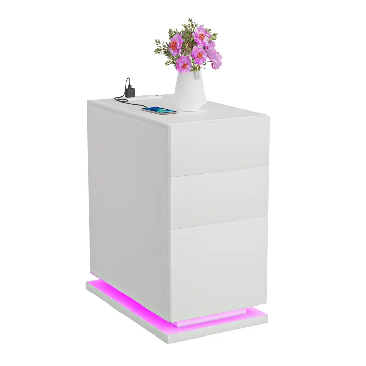RCynview Mesita de Noche Blanca Diseño Rectangular de Madera 3 Cajones de Almacenamiento - 1