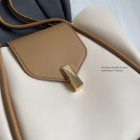 Bolso de hombro para mujer - Bolso minimalista elegante con cierre de herrajes en tono dorado, bolso informal y formal Negro/Beige/, Bolso estructurado duradero para mujer, Diseño elegante y elegante - details 4