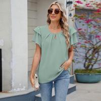 Tops elegantes de Color sólido para mujer, blusa holgada de manga corta, nueva camisa de gasa con cuello redondo para mujer - details 16