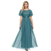 Vestido de noche de malla con cuello redondo y cintura elástica para una gran fiesta de vuelo, lrge prty - details 0