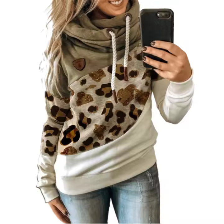 Ropa deportiva con estampado de leopardo para mujer, ropa informal de moda para otoño e invierno, lana - 1