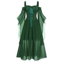 Vestido de mujer de talla grande con hombros descubiertos y alas de mariposa estilo gótico para Halloween, elegante vestido de poliéster de cintura media. - details 2