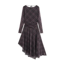 Moda elegante para mujer primavera nueva señora cuello redondo, falda midi, estampado clásico de otoño - details 1