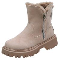 Botas de invierno de las mujeres de moda, zapatos de algodón cálidos y gruesos, forro de agarre a mitad de la pantorrilla, las mujeres de una sola pieza de invierno botas de ante tobillo - details 1