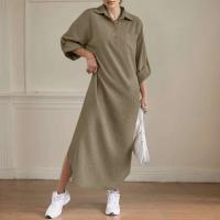 ZANZEA-vestido camisero holgado para mujer, Vestidos largos informales lisos con cuello vuelto para ir al trabajo, dobladillo redondeado de primavera - details 3