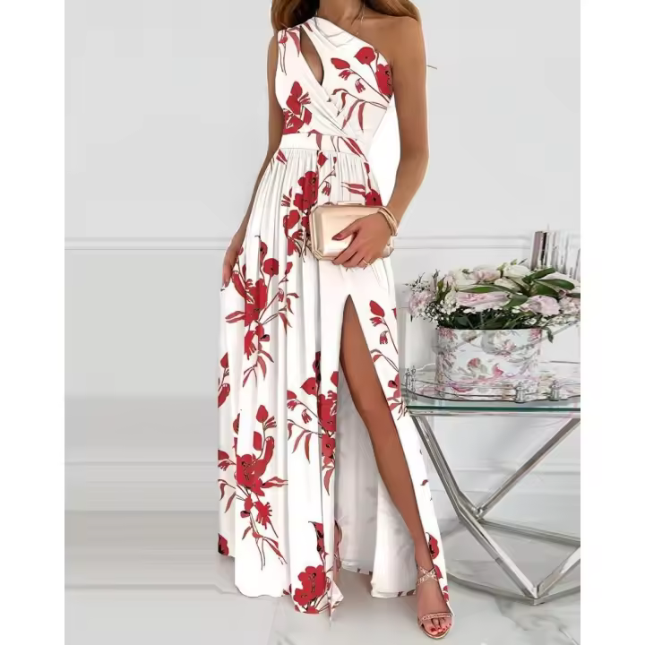 Vestidos largos de alta calidad para mujer 2025, con corte asimétrico, hueco, temperamento, degradado de color y abertura alta. - 1