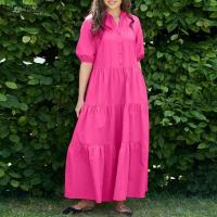 ZANZEA-Vestidos informales de manga corta abombada para vacaciones, Vestidos escalonados, batas elegantes de Color sólido con cuello en V, vestido Maxi de verano 2025 - details 2
