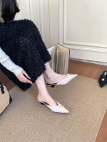 Baotou media zapatillas de las mujeres desgaste nueva perla puntiaguda hermosa boca en V tacón grueso moda perezoso - details 16