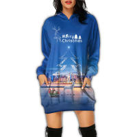 Vestido con Capucha de Manga Larga Estilo Casual para Mujeres Vestido Impreso para Fiesta de Navidad y Año Nuevo - details 1
