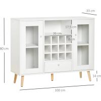 Botellero Cajón Estante Abierto 2 s Puertas Cristal Morno Comedor 100x33x80 cm Blanco - details 2