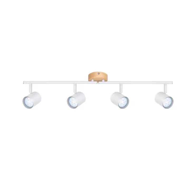 CBJKTX Plafón LED de 4 llamas - Plafón GU10 Blanco Foco giratorio Aplique de pared de madera Pared para dormitorio Sin bombilla - 1
