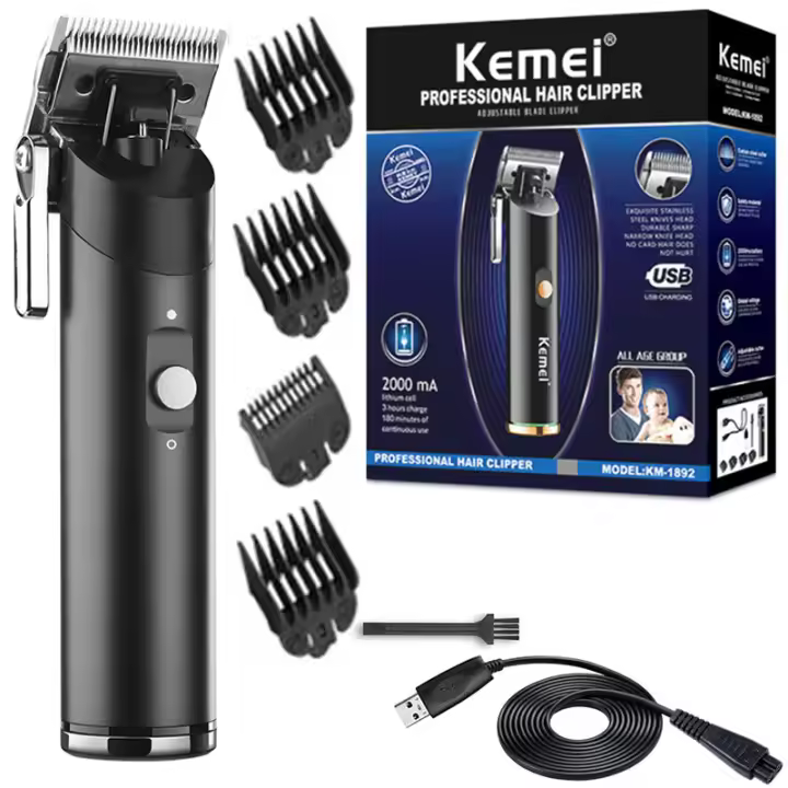 Kemei-cortadora de pelo inalámbrica 1892, Máquina Eléctrica de corte de pelo, con carcasa de metal, para Barbero profesional - 1