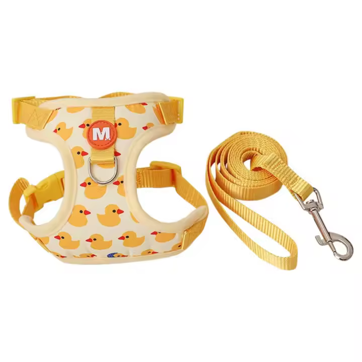 Arnés de nailon para perro con dibujos de pato, hebilla ajustable, cuerda transpirable para perro con pato amarillo, cuerda de tracción desmontable a prueba de Escape - 1