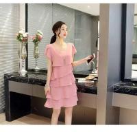 Novedad de verano, vestidos de gasa de retales para mujer, vestido Midi holgado Irregular de manga corta de Color sólido, ropa elegante de moda para mujer - details 10
