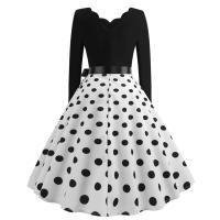 Women plaid print long sleeve vintage a line party dress v neck - details 57