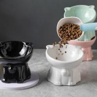 Dispensador de alimentos, cuenco de cerámica para gatos, bonito y creativo cuenco de base alta para mascotas, antivuelco, multiusos, alimentador para beber para mascotas, protección del cuello - details 1