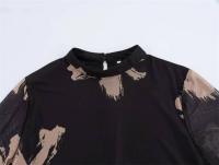Otoño nueva malla con estampado floral para mujer, vestido de vacaciones con cuello redondo y mangas acampanadas de talla grande - details 4