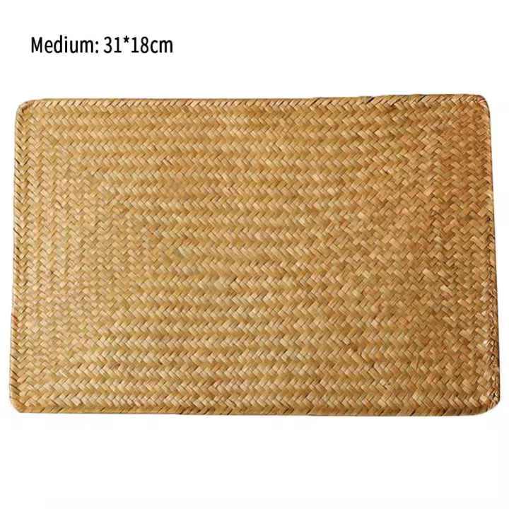 Tapete de lugar de algas marinas naturales, manteles individuales rectangulares de ratán tejidos a mano, tapete para taza de té de paja, agarradera, accesorios de vajilla de cocina - 1
