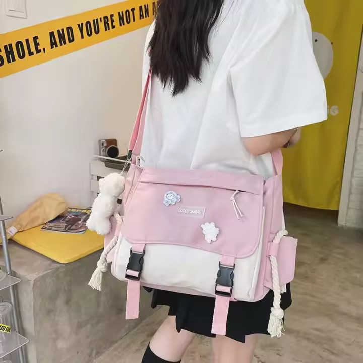 Bolso de hombro tipo bandolera con asa para niña, Mini bolsos de mano para mujer con bolsillos laterales con cordón de cuerda de cáñamo - 1