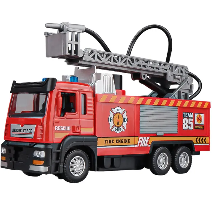 Camión de bomberos de juguete con Spray de agua, simulación de aleación, sonido y luz, escalera de rescate, modelo de coche, juguetes para niños, regalo de cumpleaños - 1