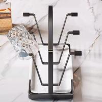 Soporte para 6 vasos de vidrio con base antideslizante, ahorra espacio, de acero inoxidable, con bandeja escurridora de botellas para bar. - details 3