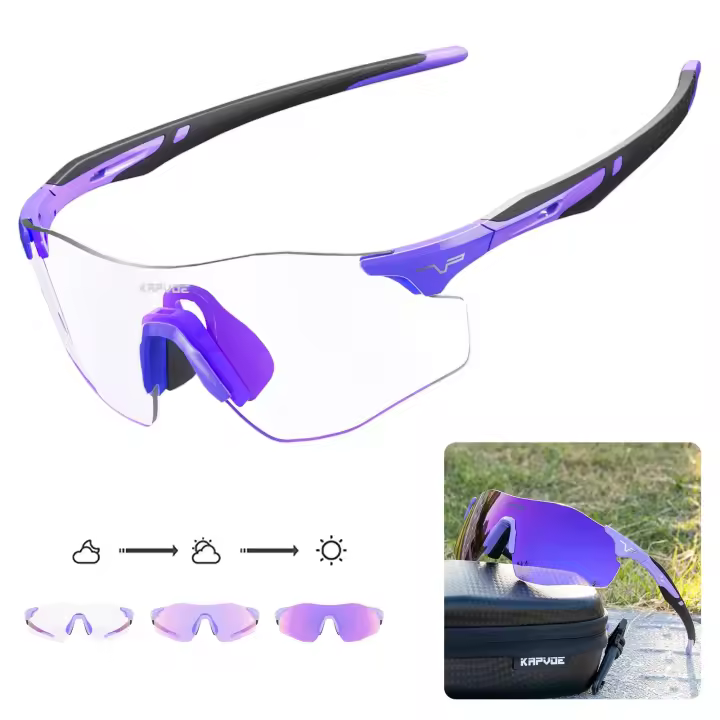 Kapvoe-Photochromic Cycling Glasses Light Weight Running Glasses Rimless Sunglasses  Bike Bicycle Sports Men's MTB Goggles UV400 - 1