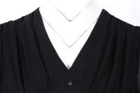 Elegante vestido de fiesta largo de gasa con cuello en V, mangas cortas tipo farol y color sólido para mujer, verano. - details 21