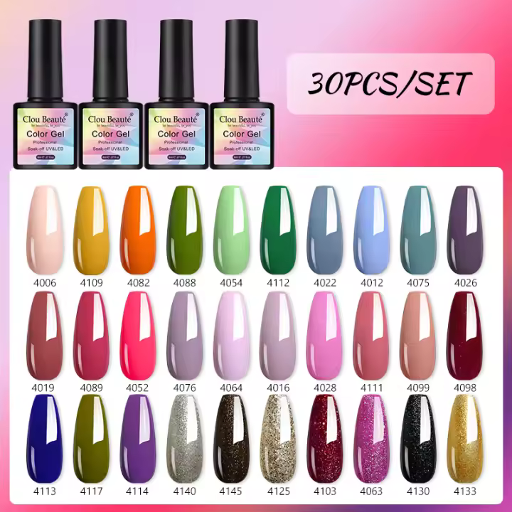 Esmalte de Gel para Uñas Clou Beaute-8ml Juego de 30 Piezas de Esmaltes Semipermanentes Brillantes de Larga Duración Color Nude Hecho en China - 1