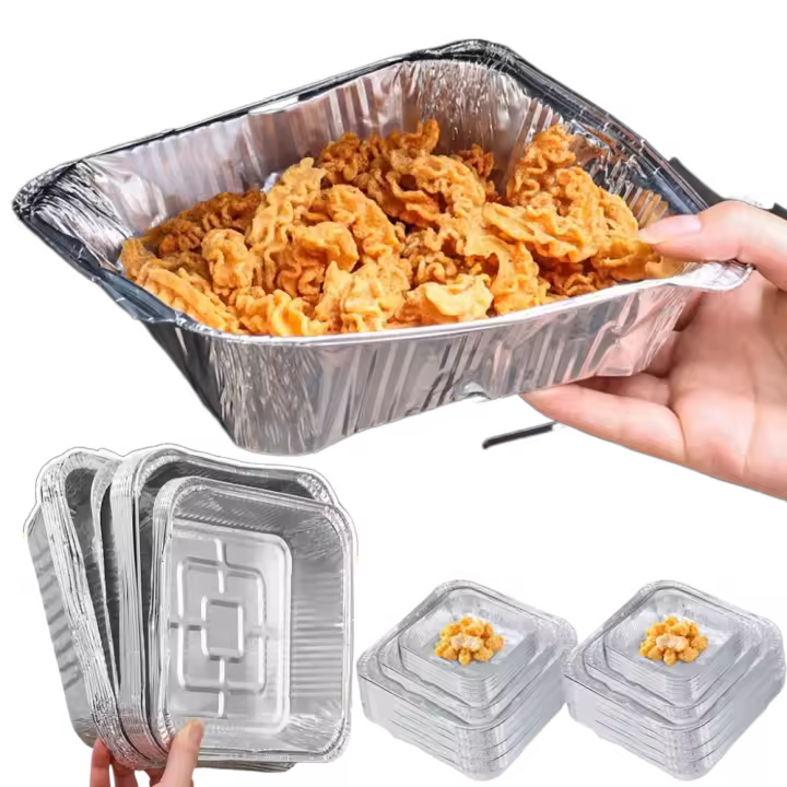 Bandeja de papel de aluminio para alimentos, caja de papel de aluminio antiadherente reutilizable para horno, herramientas para hornear barbacoa, bandeja para freidora de aire resistente al aceite, 6/7/8 pulgadas, 10 Uds. - 1