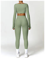 Conjunto de Yoga para Mujer de Manga Larga y Ajustado Traje Deportivo de Fitness de Cintura Alta Secado Rápido Top Largo + Leggings Material Exterior de Nylon Adecuado para Primavera/Verano - details 7