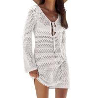 Nuevo sexy ahuecado con cuello en V de manga larga de punto falda para la playa bikini traje de baño cubrir ropa de protección solar para mujeres - details 0