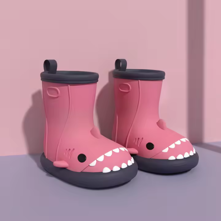 Botas de lluvia antideslizantes de suela blanda con dibujos animados de tiburón padre-hijo para bebé, niña y niño. - 1