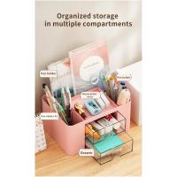 1 organizador de bolígrafos Con 2 cajones soporte de lápiz multifuncional para escritorio caja de almacenamiento para escritorio suministros de oficina mesa de tocador - details 0