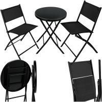 Conjunto Muebles Jardín Exterior 3 Piezas con Estructura de Acero, Mesa y Sillas Terraza Resistentes a Intemperie, Topes en Patas, Tela de Secado Rápido, Asas para Fácil Transporte - Negro - details 0