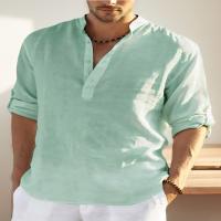 Camiseta Henley de lino y algodón para hombre, camisa de manga larga, Hippie, informal, para playa, color blanco, talla S-5XL - details 10