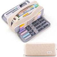 Estuche de Lápices de Canvas de Gran Capacidad de 3 Partes Regalo Ideal para Estudiantes, Niñas, Niños, Adultos Estuches y Cajas de Papelería - details 0