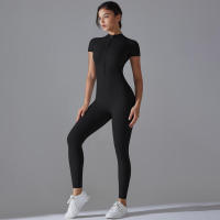 Body de yoga para mujer, ropa moldeadora deportiva de manga corta, traje de gimnasio de una pieza, nailon de color sólido - details 9