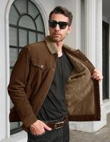 Chaqueta de pana forrada de Sherpa para hombre, chaquetas de camionero, cuello vuelto de algodón, abrigo informal cálido, invierno - details 2
