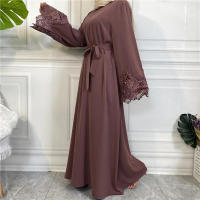 Vestido largo musulmán Abaya Jilbab para mujer, caftán de flores con cremallera de encaje, moda de Color sólido, Abayas de Dubai - details 20