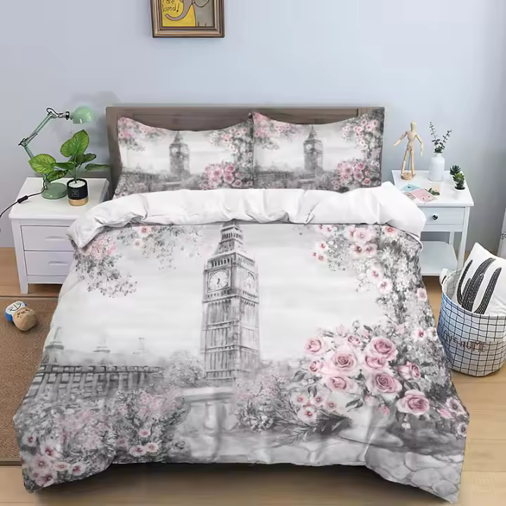 Conjunto de Ropa de Cama Vintage Tower HD Tamaño Doble Fundas de Edredón Fundas de Almohada - 1
