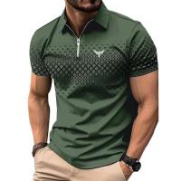 Polo deportivo informal de manga corta con solapa y cremallera para hombre, polo deportivo estampado de poliéster de secado rápido, moda de verano personalizada - details 1