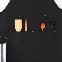 Ble Denim Delantal de barbacoa Correas cruzadas multifuncionales para chefs artistas tatuadores ropa de trabajo de bolsillo grande - details 0