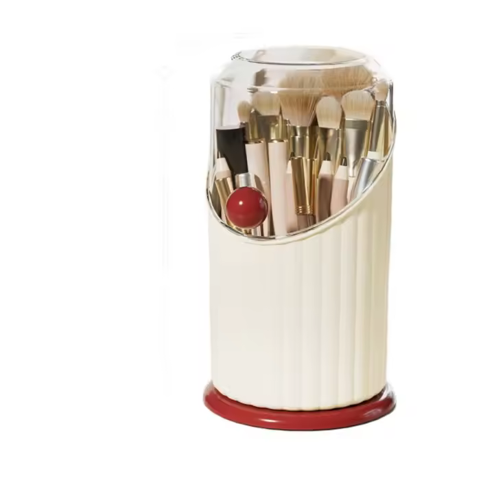 Estuche de almacenamiento de brochas de maquillaje de gran capacidad, organizador de cosméticos de plástico impermeable con tapa transparente - 1