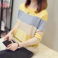 Suéter a rayas moradas para mujer, Jersey de punto fino, versión coreana, holgado, con gancho, Top informal, novedad de 2025 - details 4